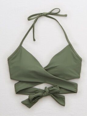 Aerie Olive Green Halter Crossover Wrap Bikini